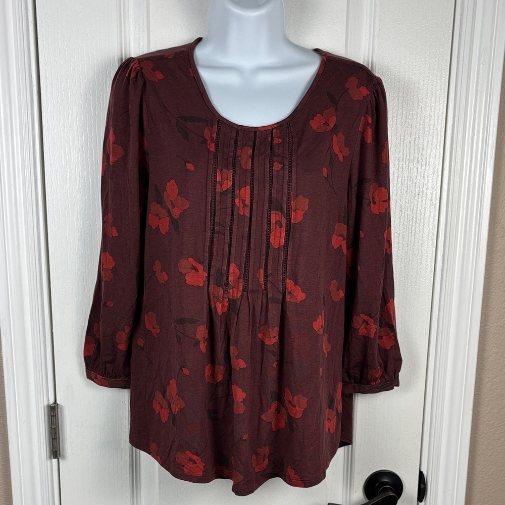 Daniel Rainn Women's 3/4‎ Sleeve Pullover Burgundy Floral Blouse Size M NWT